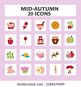 Isolated 20- Mid Autumn Festival Icon Set In Flat Style.