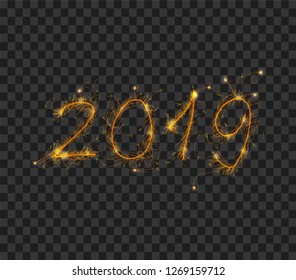 isolated 2019 firework bursting on transparent background in vector illustration. concept for template for celebration in new year and Christmas festive seasonal