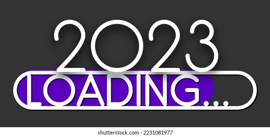 Isolated 2023 purple loading bar on black background.
