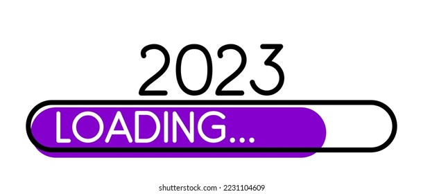 Isolated 2023 purple loading bar on white background. New year downloading.