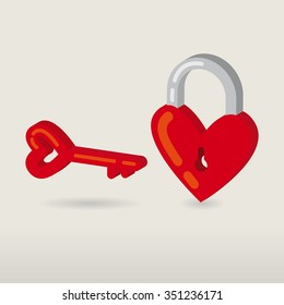 ISOLATED 3 DIMENTION HEART PADLOCK AND HEART LOVE KEY / VALENTINES DAY / LOVE DAY / OPEN YOUR HEART / MARRIAGE / COUPLE