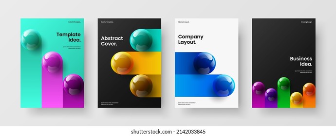 Isolated 3D balls banner concept composition. Original flyer vector design template set.