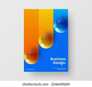 Isolated 3D balls handbill template. Fresh annual report vector design layout.