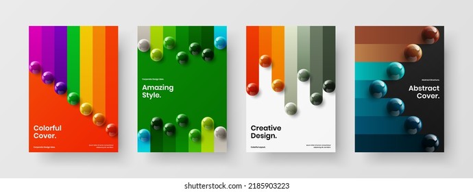 Isolated 3D balls magazine cover illustration set. Simple flyer A4 vector design concept composition.