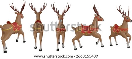 isolated 3d carousel reindeer in different views. christmas deer