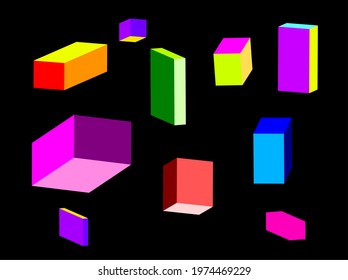 Isolated 3d colorful cosmic fun vector boxes. Good for backgrounds, graphic elements and more