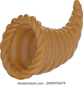 isolated 3d empty cornucopia. sylized 3d cornucopia illustration