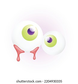 Isolated 3d Funny Eyeball Eyes Green Pupil With Red Blood Dripping For Halloween Night Party Decoration Holidays Festive Elements. Spooky Creepy Fear. Trick Or Treat. 31 October No Background. Vector