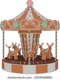 isolated 3d gingebread carousel. christmas carousel with cookies and candies