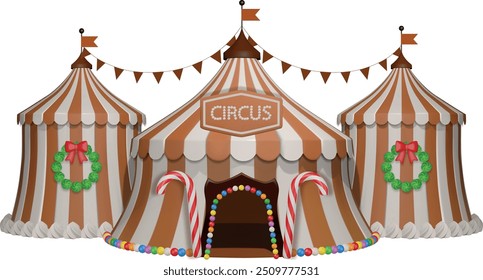 isolated 3d gingerbread circus. christmas circus with candies and cookies