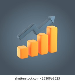 Isolated 3d Growth Chart, yellow color on gray background