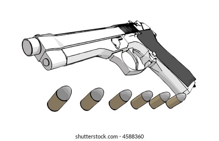 isolated 3D gun with ammunitions (vector eps format)