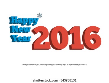 Isolated 3D Happy New Year 2016 text with small snowflake on white background