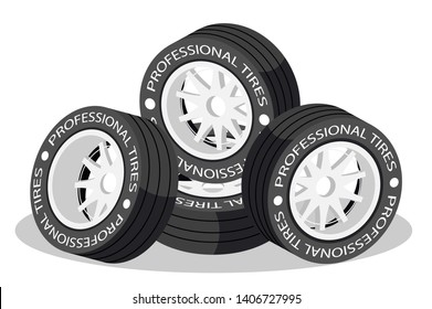 Isolated 3d isometric wheel tires for sport car. Concept professional equipment for vehicle. Low poly. Vector illustration.