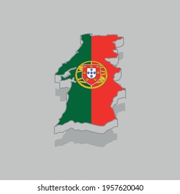 Isolated 3d map with the flag of Portugal - Vector illustration