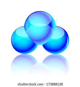 The isolated 3D models of water molecule on a white background 