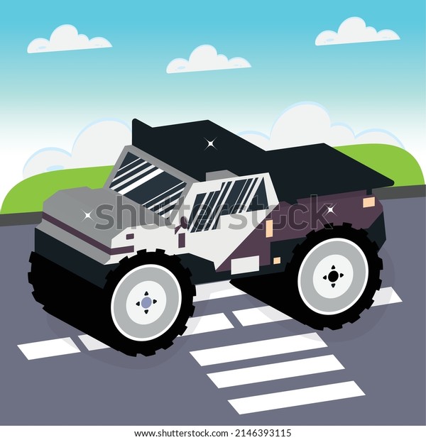 Isolated 3d\
monster truck down the street\
Vector