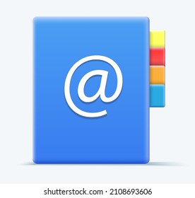 Isolated 3d notebook of an address book or telephone directory with index tabs. Address book icon. Vector illustration