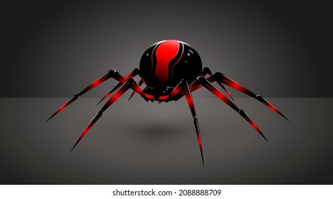 Isolated 3D object. Black-red spider. Vector illustration.