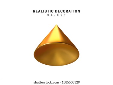 Isolated 3d object Shapes Cone Geometric. Gold color element