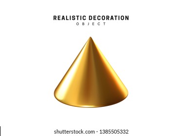 Isolated 3d object Shapes Cone Geometric. Gold color element