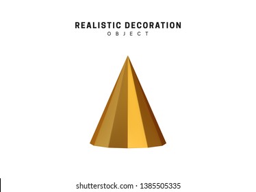 Isolated 3d object Shapes Cone Geometric. Gold color element
