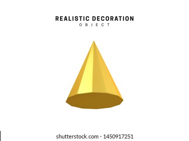 Isolated 3d object Shapes Cone Geometric. Gold color element