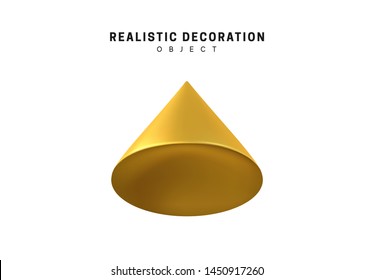 Isolated 3d object Shapes Cone Geometric. Gold color element