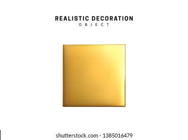 Isolated 3d object Shapes cube and geometric block, square. Gold color Element