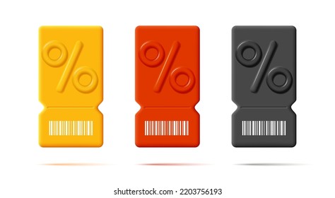 distintivos de precio 3d aislados, rojo negro y amarillo con signo de porcentaje