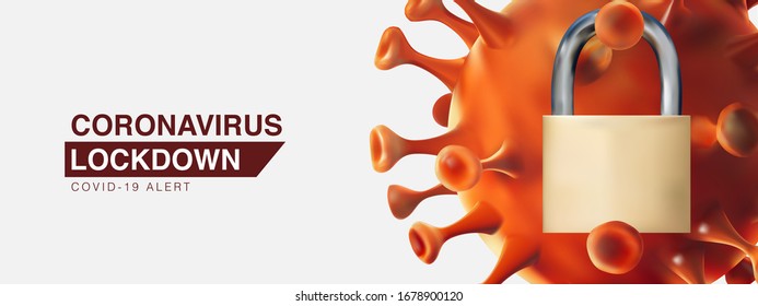 Isolated 3D Realistic illustration of Novel coronavirus cell (2019-nCoV) lockdown by padlocks. 3D vector illustration background.