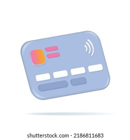 Tarjeta de crédito 3d de presentación aislada. Pagos en línea sin contacto, concepto de compras en línea. Icono vectorial en el estilo mínimo de la caricatura.