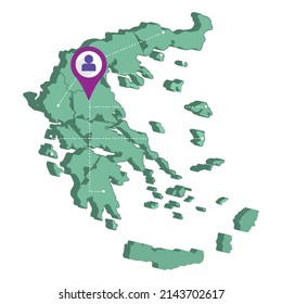 Isolated 3d render map of Greece with a map pin Vector