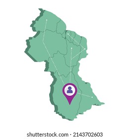 Isolated 3d render map of Guyana with a map pin Vector