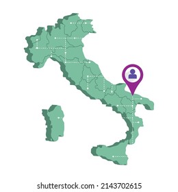 Isolated 3d Render Map Of Italy With A Map Pin Vector