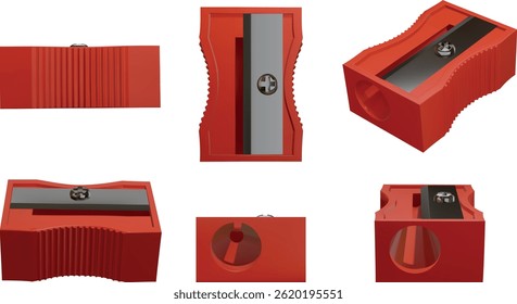 isolated 3d sharpener. sharpener. back to echool element. realistic sharpener in different views