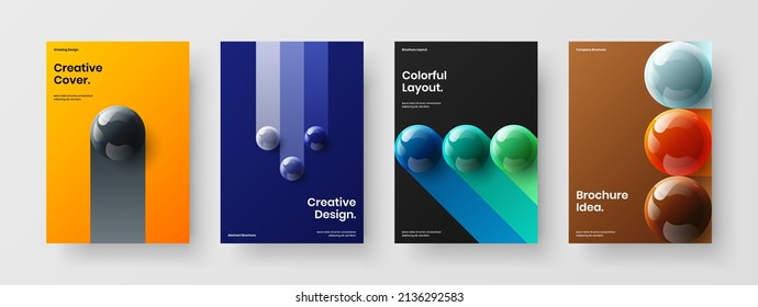 Composición anual de la distribución de informes de esferas 3D aisladas. Colección de ilustraciones vectoriales de diseño A4 de volante premium.