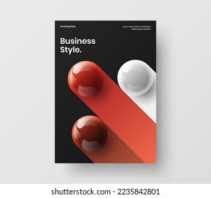 Isolated 3D spheres annual report template. Vivid company cover A4 vector design concept.