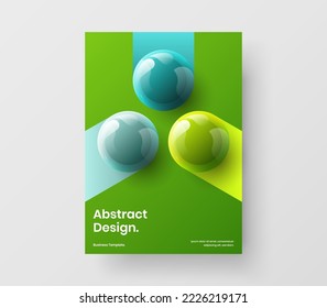 Isolated 3D spheres cover illustration. Clean company brochure A4 design vector concept.