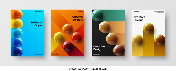Isolated 3D spheres flyer template bundle. Vivid front page design vector layout set.