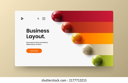 Isolated 3D spheres horizontal cover template. Unique landing page design vector layout.