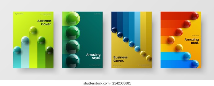 Isolated 3D spheres leaflet illustration composition. Original front page A4 design vector template collection.