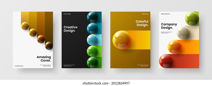Isolated 3D spheres poster layout set. Geometric magazine cover A4 vector design concept composition.