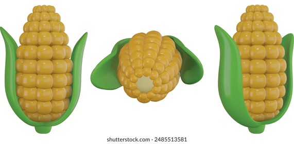 isolated 3d stylized corn cob vector