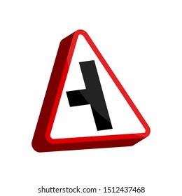 Isolated 3D traffic signal. A side road meets the road you are travelling on - Vector