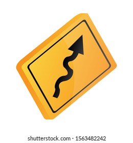 Isolated 3D traffic signal. Winding road ahead sign - Vector