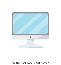 Isolated 3d vector illustration of a blank wide screen LCD computer monitor with a blue display panel on a flat black desktop for modern business technology