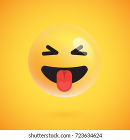 Isolated 3D/yellow emoticon with tongue from a set, vector illustration