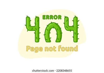 Isolated 404 message in the form of a cactus for the site. Empty site page - page not found. flat illustration