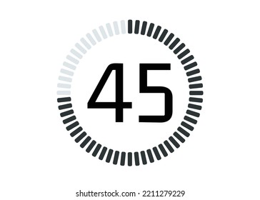 Isolated 45 seconds or minutes time stopwatch icon and time counter
